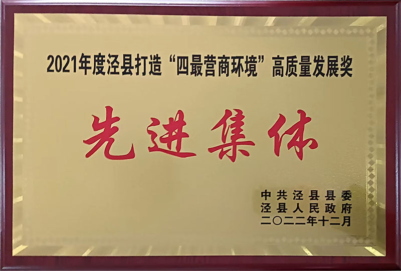 2021年度涇縣打造四蕞營商環(huán)境高質量發(fā)展獎先進集體